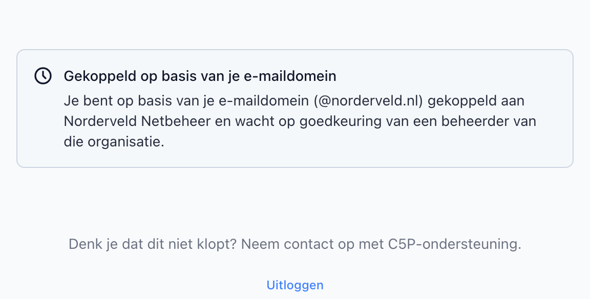 Informatiescherm bij automatische koppeling op e-maildomein